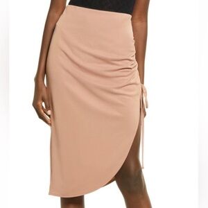 Open Edit Side Gather Pull On Midi Skirt Women’s L Tan Beige